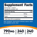 Dietary Supplement nutricost Betaine HCl / Pepsin 790 mg Strength Capsule 240 Per Bottle (12/CS)