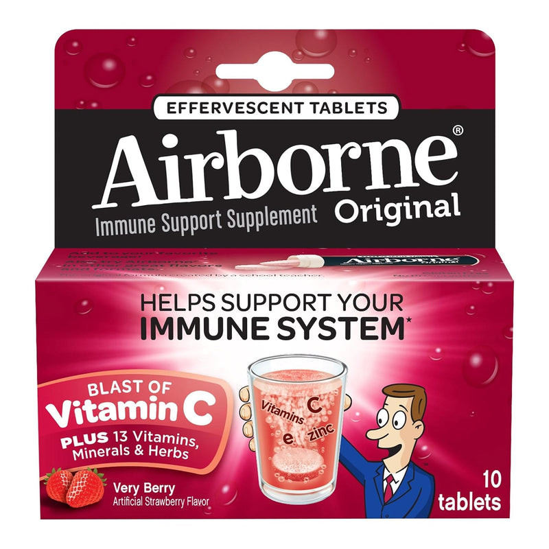 Reckitt Benckiser Airborne Original Immune Support Supplement Effervescent Tablets, Strawberry 