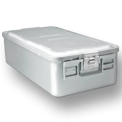 SklarLite Sterilization Container - Full-Size, Standard Lid, Non-Perforated Bottom, 23" x 11" x 6", Silver - 10-4096