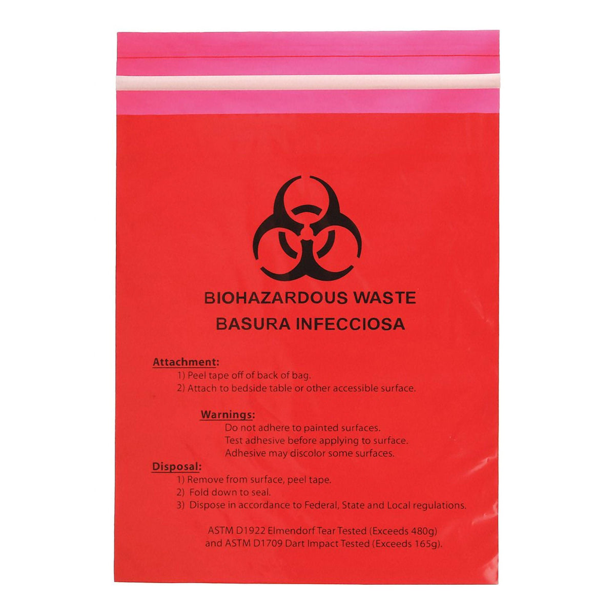 Stick on Biohazard Waste Bag Biohazard Symbol 0.65 gal. Red 12 X 14 Inch (Case of 100)