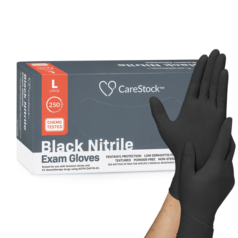CareStock Nitrile Exam Glove, Large, Black (Case of 2500)