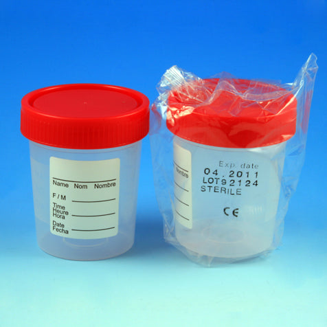 CONTAINER SPECIMEN 4OZ PPATTACHED RED CAP 100/CS