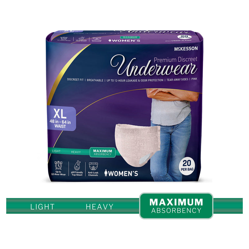 McKesson Premium Discreet Underwear for Women, Maximum Absorbency, Extra-Large (Case of 80)
