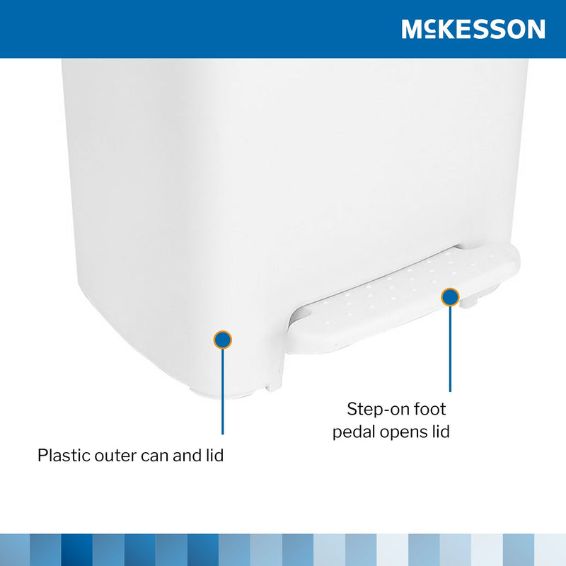 McKesson Brand McKesson Waste Can with Step-On Pedal, Plastic, White, 14.37 x 15.16 x 18.9 Inch 