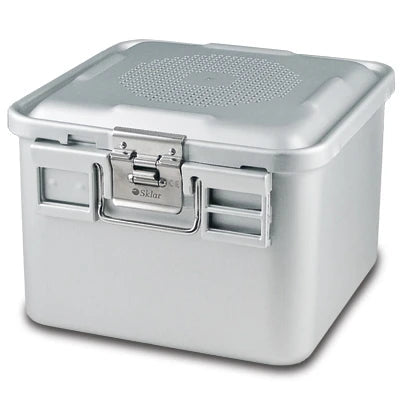 SklarLite Sterilization Container - Half-Size, Standard Lid, Non-Perforated Bottom, 11-1/4" x 11" x 8", Silver - 10-4644 