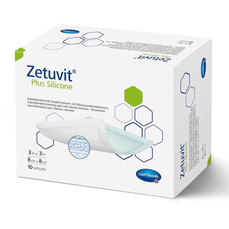 Zetuvit Plus Silicone Super Absorbent Dressing, 3 x 3 Inch (Box of 10)