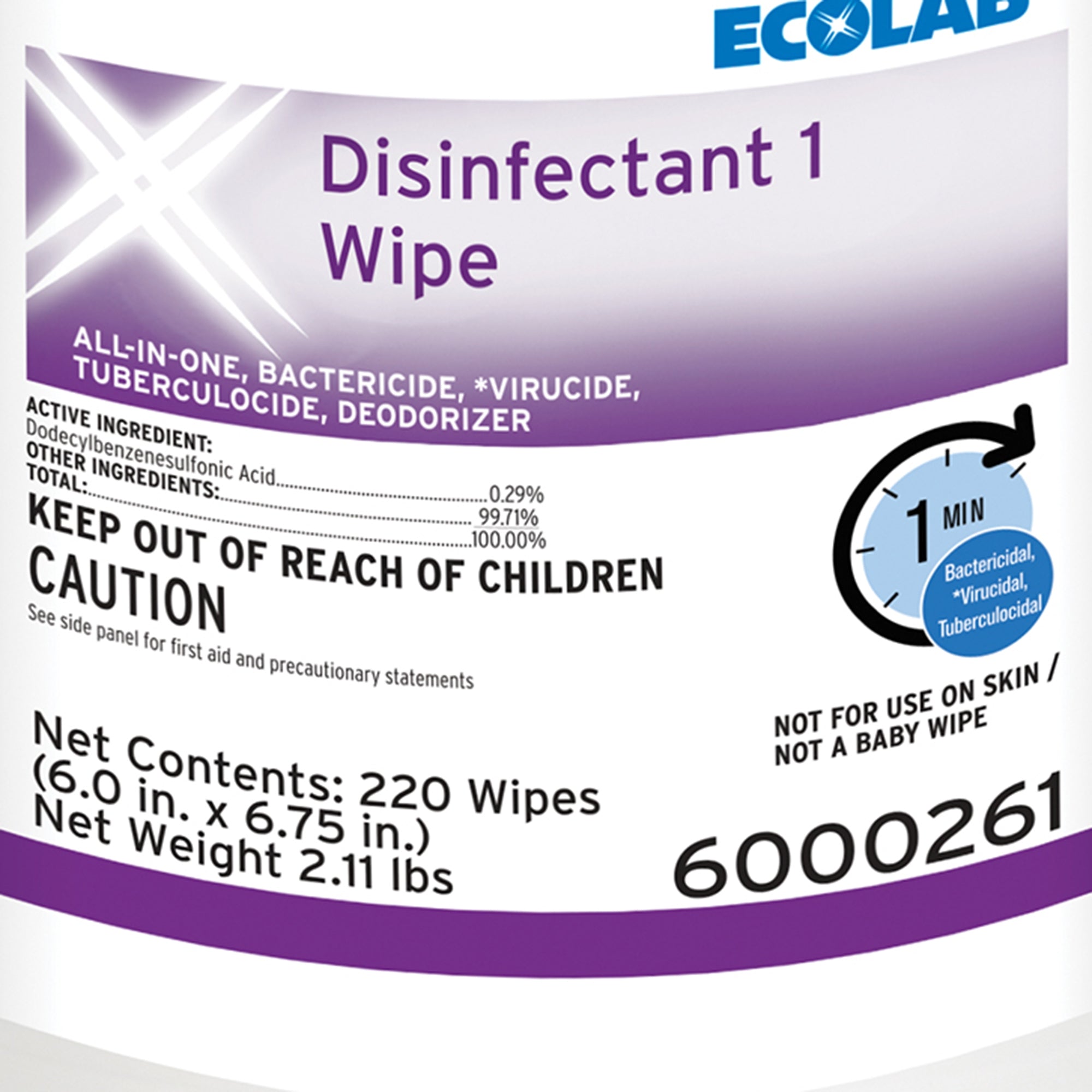 Ecolab Ecolab Disinfectant 1 Surface Disinfectant Cleaner, 220 Wipes (2640/CS) 