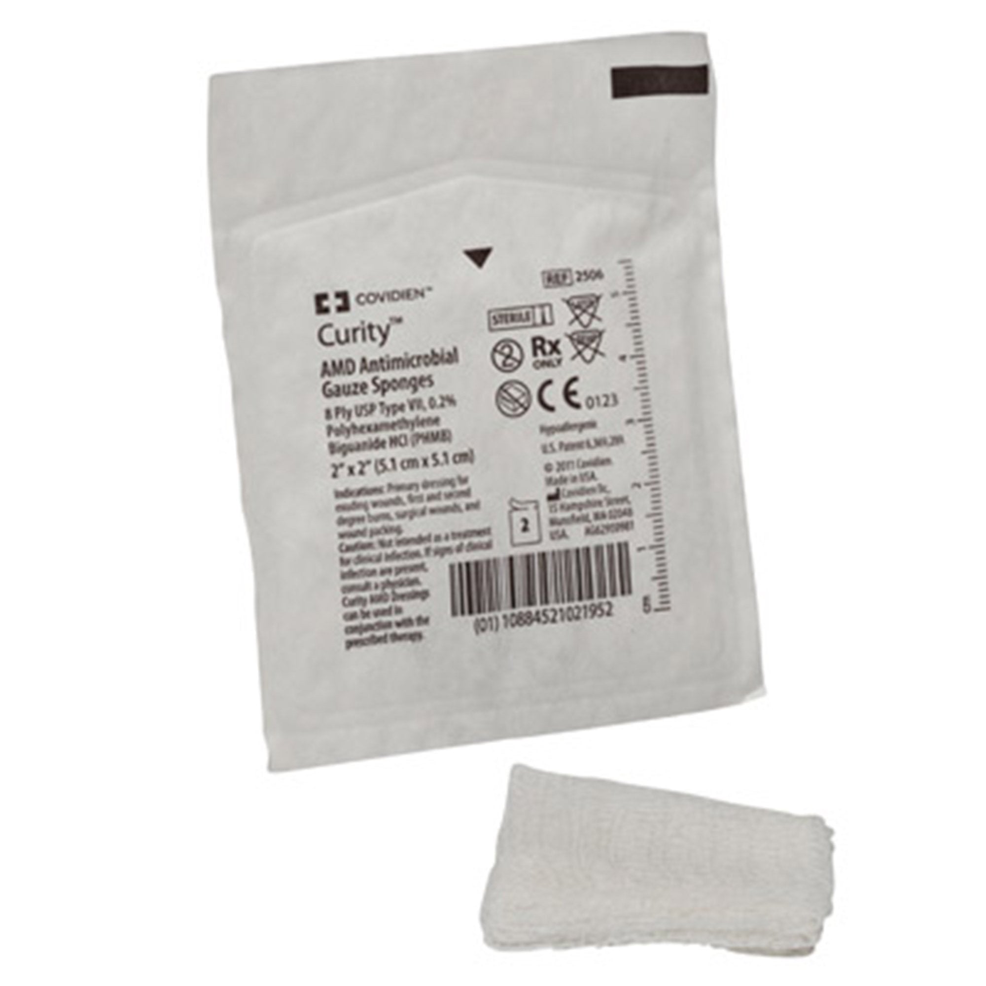 Cardinal Curity AMD Sterile Antimicrobial Gauze Sponge, 2 x 2 Inch, 8-Ply (1500/CS) 