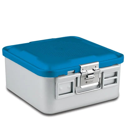 SklarLite Sterilization Container - Half-Size, Safe Lid, Non-Perforated Bottom, 11-1/4" x 11" x 5", Blue - 10-4578