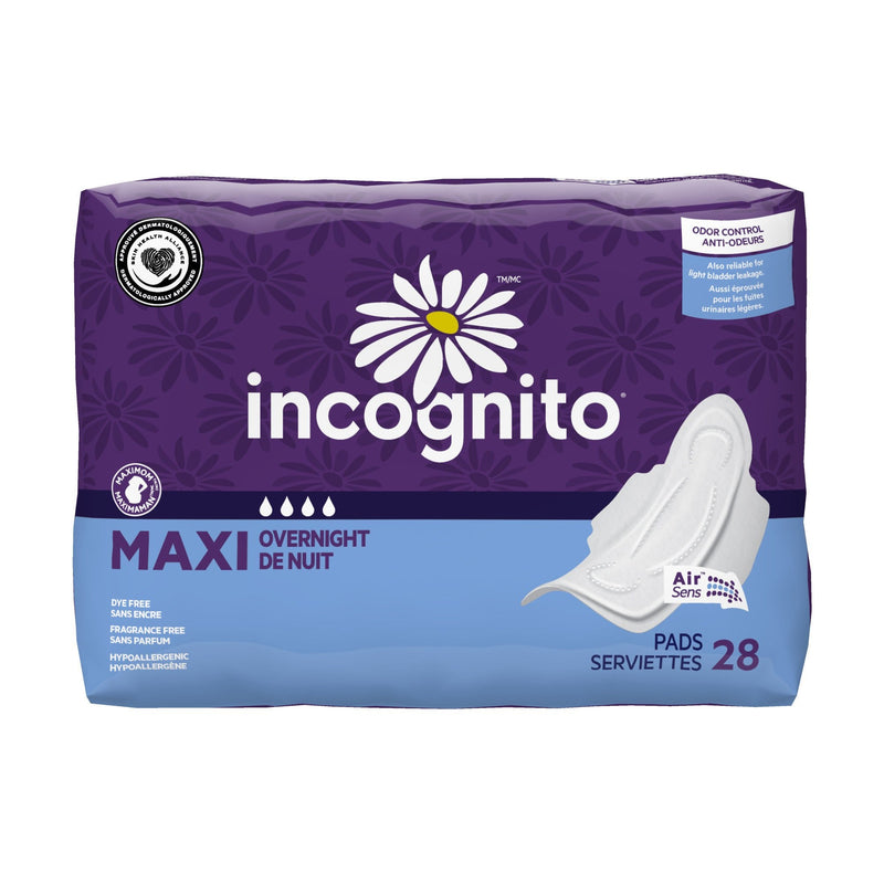 Feminine Pad Incognito Maxi with Wings / Overnight Heavy Absorbency (Case of 112) 
