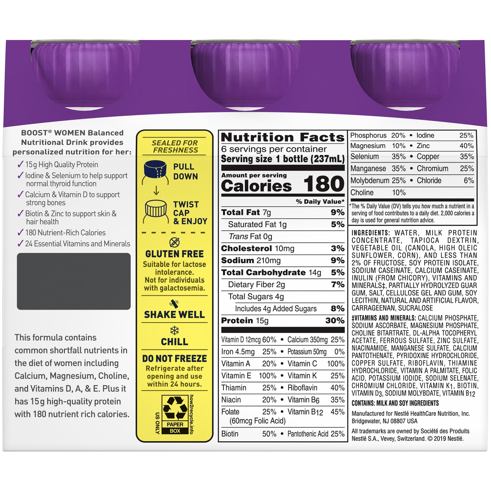 Nestle Healthcare Nutrition Boost Women Vanilla Balanced Nutritional Drink, 8 oz. Bottle (24/CS) 