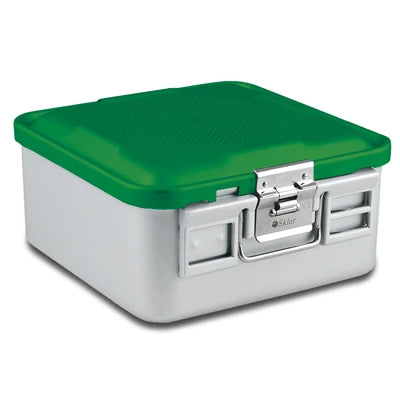 SklarLite Sterilization Container - Half-Size, Safe Lid, Non-Perforated Bottom, 11-1/4" x 11" x 5", Green - 10-4580
