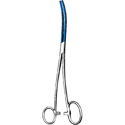 Sklar Blue Electrosurgical Bozeman-Douglas Uterine Dressing Forceps - 10-1/4", 'S'-Curved, with One Large Finger Ring - 91-5310