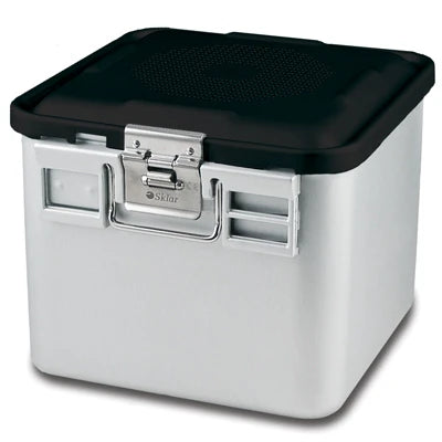SklarLite Sterilization Container - Half-Size, Standard Lid, Non-Perforated Bottom, 11-1/4" x 11" x 10", Black - 10-4702