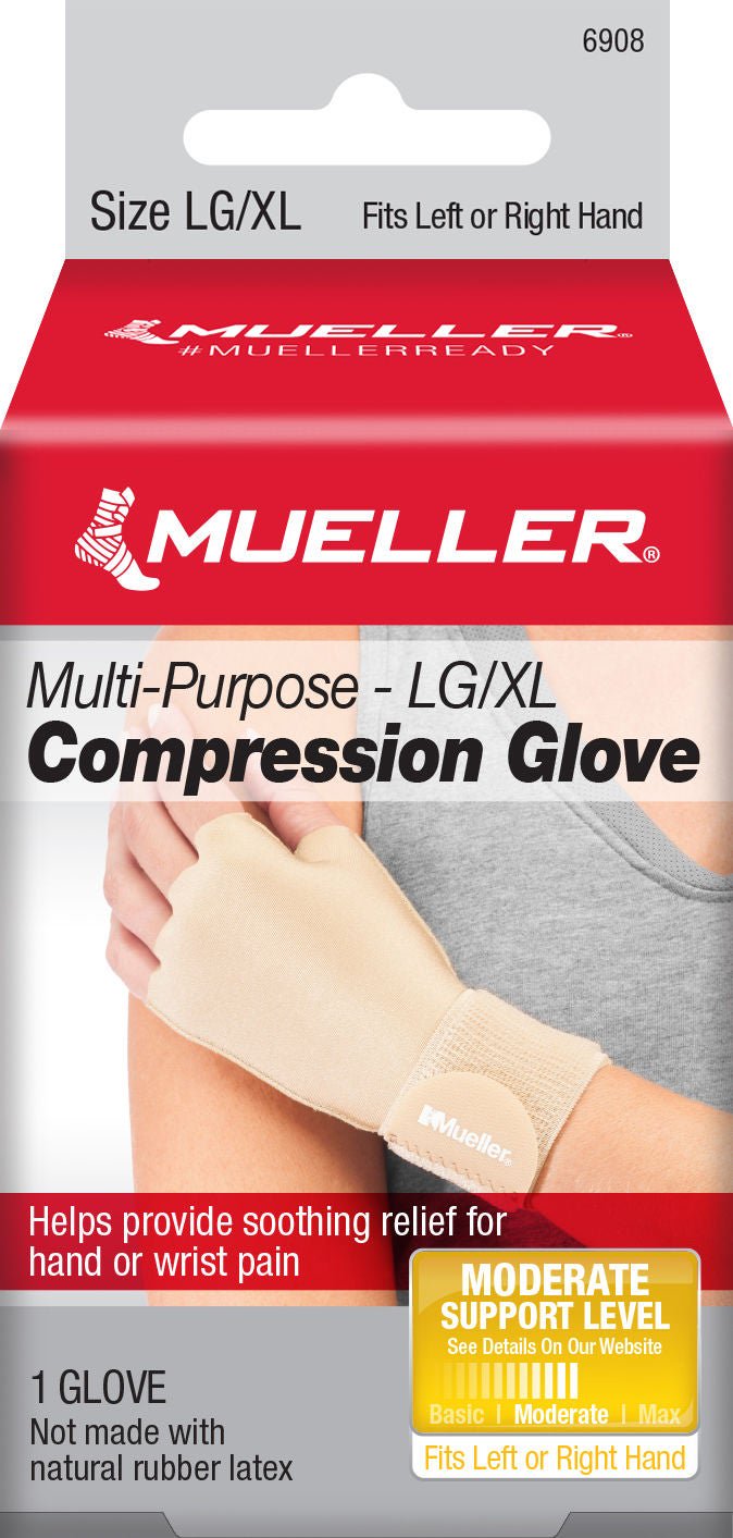 Compression Glove Mueller Compression & Support Gloves Fingerless Large / X-Large Over-the-Wrist Length Ambidextrous (Each)