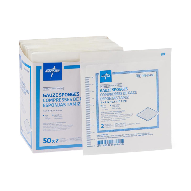 Caring Sterile Gauze Sponge, 4 x 4 Inch, 8-Ply (Case of 600)