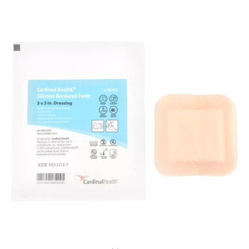 5-Layer Foam Dressing Kendall 3 X 3 Inch With Border Film Backing Silicone Adhesive Square Sterile (Case of 50)