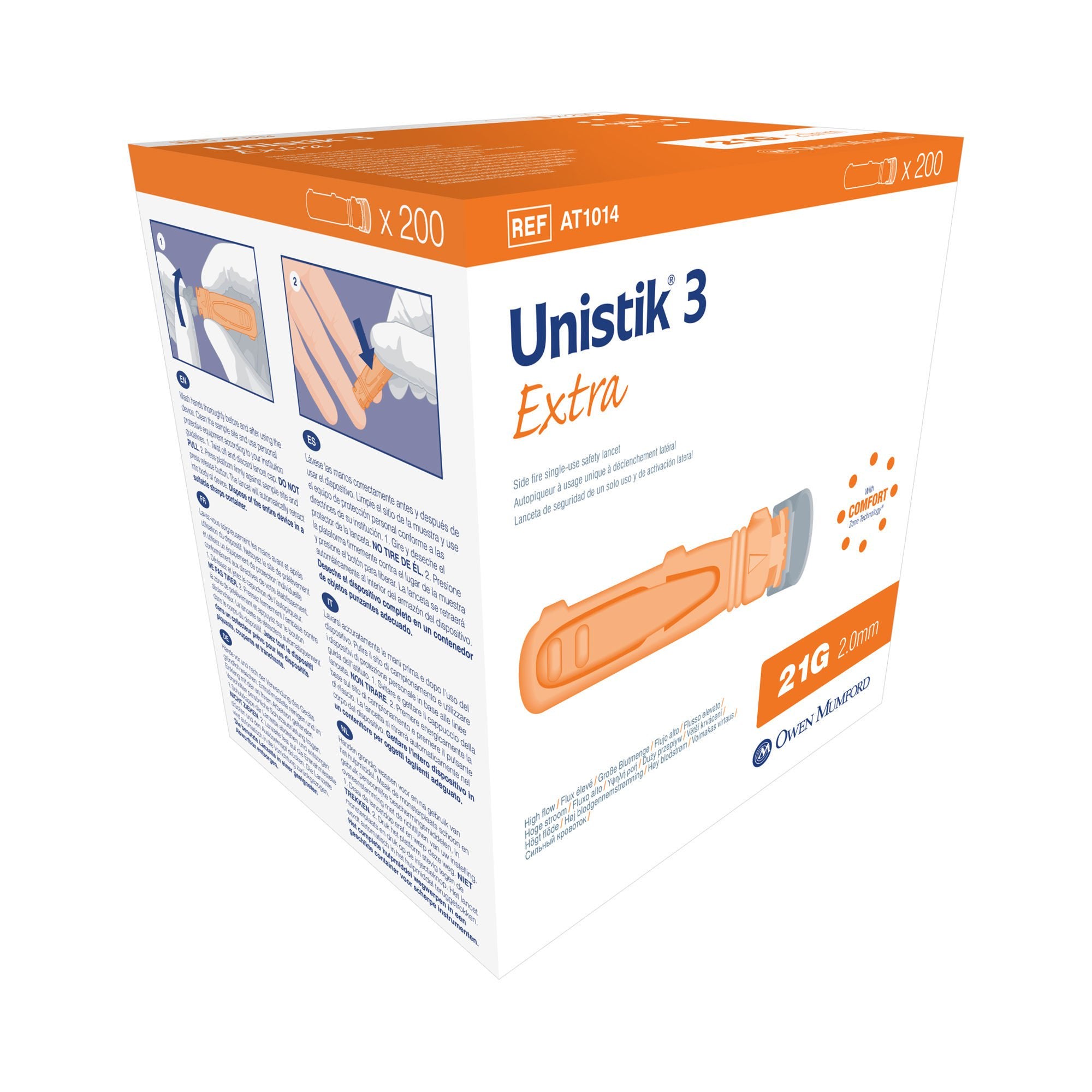 Unistik 3 Extra Safety Lancet, 21 Gauge, 2-millimeter Depth (Box of 200)