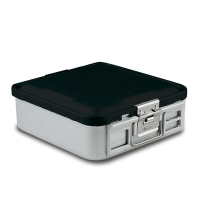 SklarLite Sterilization Container - Half-Size, Safe Lid, Non-Perforated Bottom, 11-1/4" x 11" x 4", Black - 10-4534 