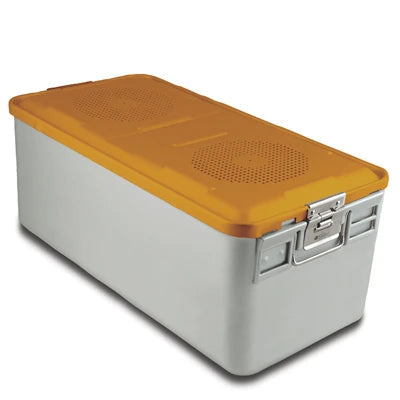 SklarLite Sterilization Container - Full-Size, Safe Lid, Perforated Bottom, 23" x 11" x 10", Yellow - 10-4230 