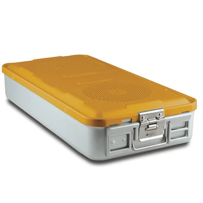 SklarLite Sterilization Container - Full-Size, Safe Lid, Perforated Bottom, 23" x 11" x 4", Yellow - 10-4038 