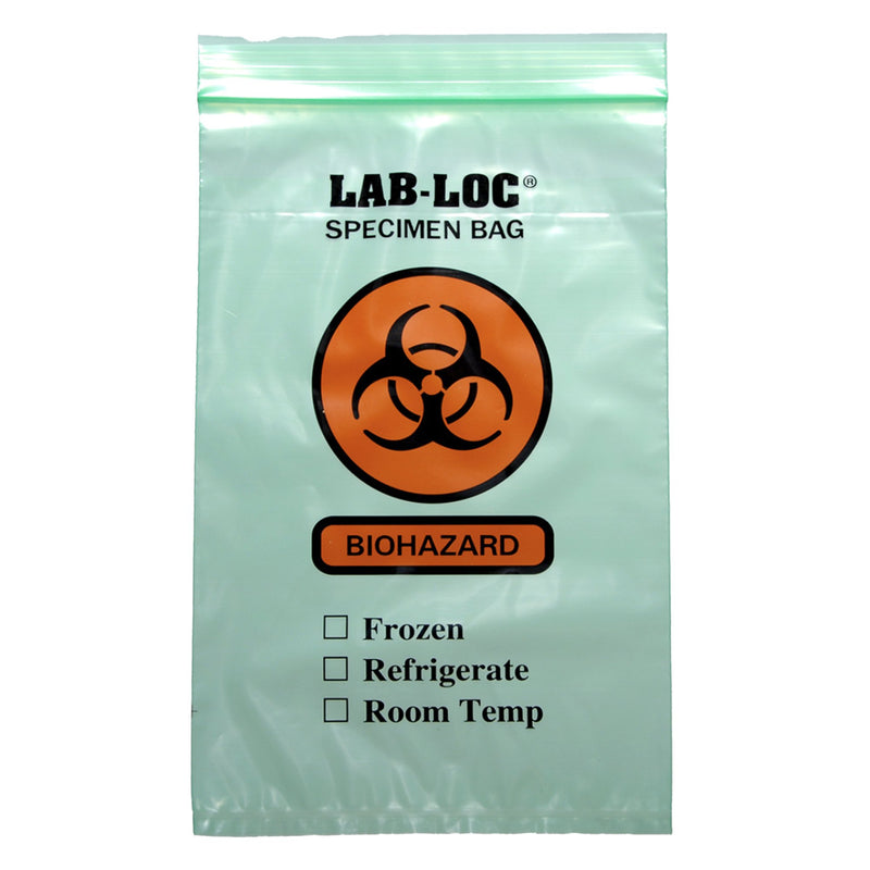 Lab-Loc Specimen Transport Bag, Document Pouch, Zip Close, Green Tinted, 6 x 9" (Case of 1000)