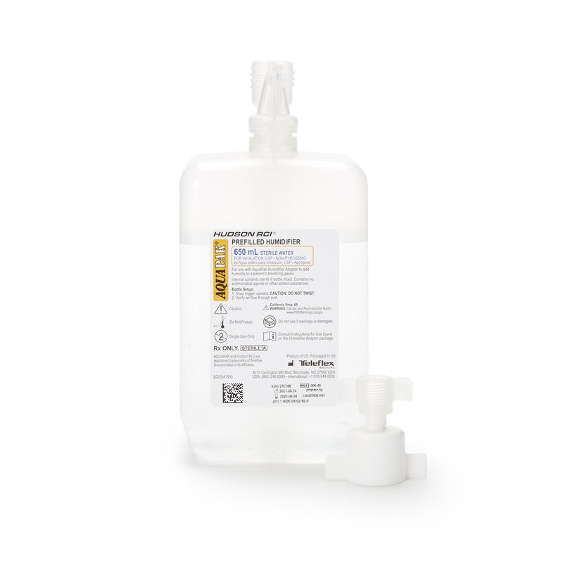Medline Humidifier with Adapter Aquapak 650 mL Sterile Water Adult / Pediatric (HUD00640 / CS) 