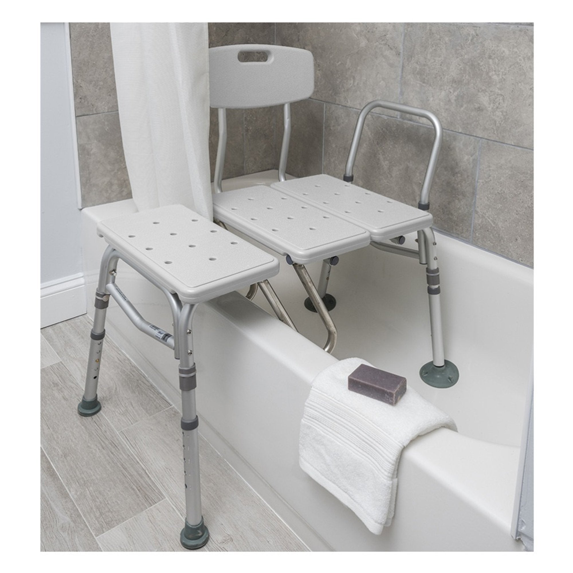 Drive DeVilbiss Healthcare Splash Defense Knocked Down Bath Transfer Bench, 17½ – 22½ Seat Height