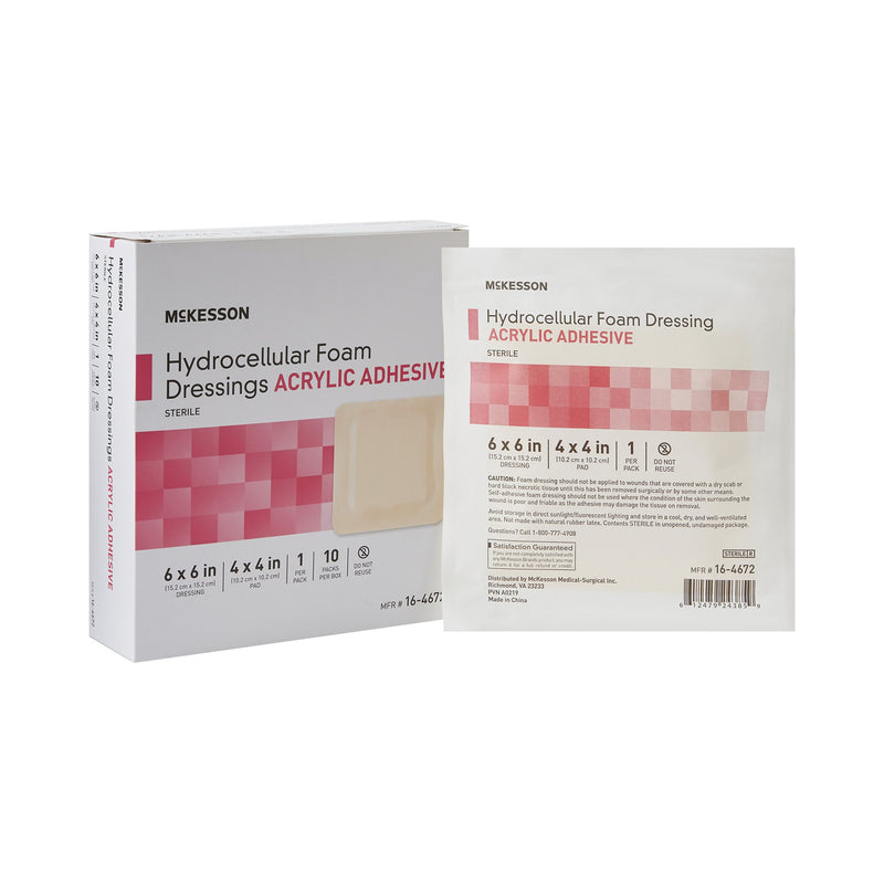 McKesson Brand McKesson Acrylic Adhesive with Border Foam Dressing, 6 x 6 Inch (100/CS)