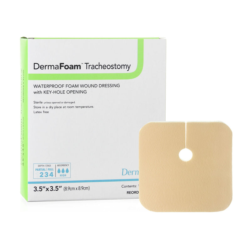 DermaFoam Tracheostomy Nonadhesive without Border Foam Dressing, 3.5 x 3.5 Inch (Box of 10)
