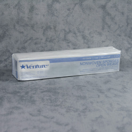 TIDI Products Venture White Nonwoven Sponges, Non-Sterile  4in x 4in 200ea x 10sl 2,000 per Case
