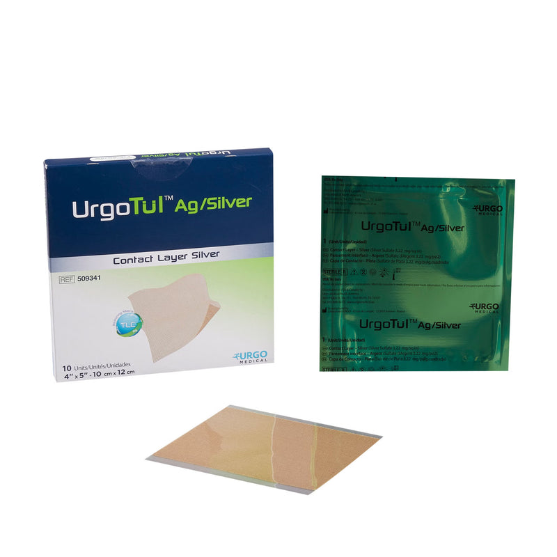 Silver Wound Contact Layer Dressing UrgoTulAG/Silver 4 X 5 Inch Rectangle Sterile (Box of 10)