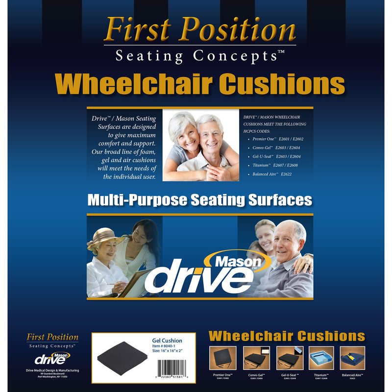 drive Gel-U-Seat Lite Seat Cushion, 16 x 16 in. (Case of 4)