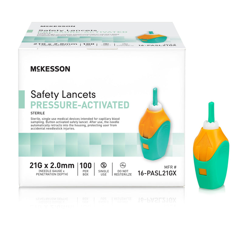 McKesson Pressure Activated Safety Lancets, 21 Gauge, Green (Case of 2000)