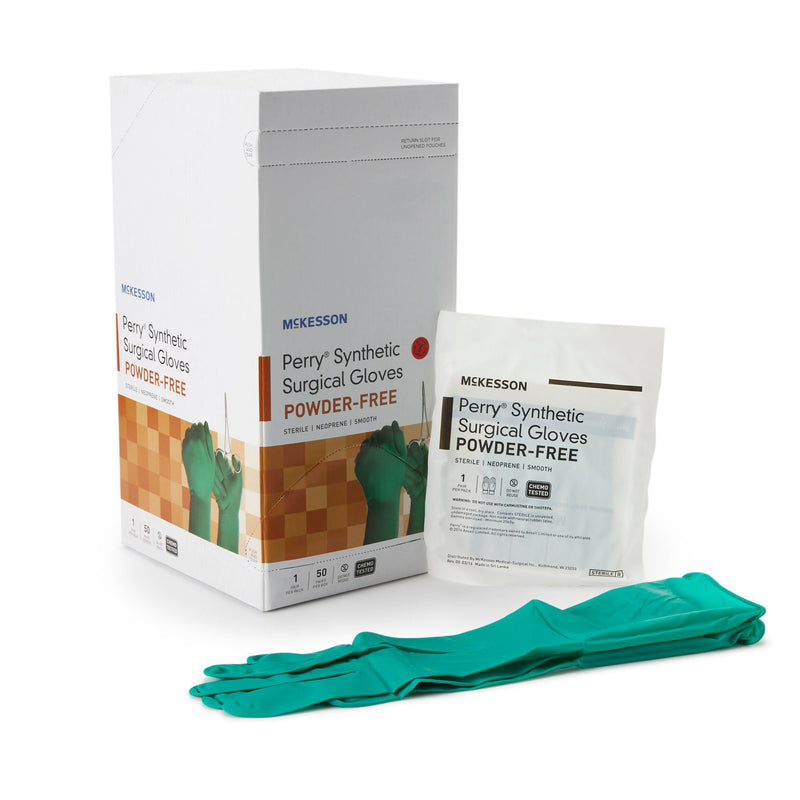 McKesson Perry Performance Plus Polychloroprene Surgical Glove, Size 7, Green (Case of 4 Boxes)