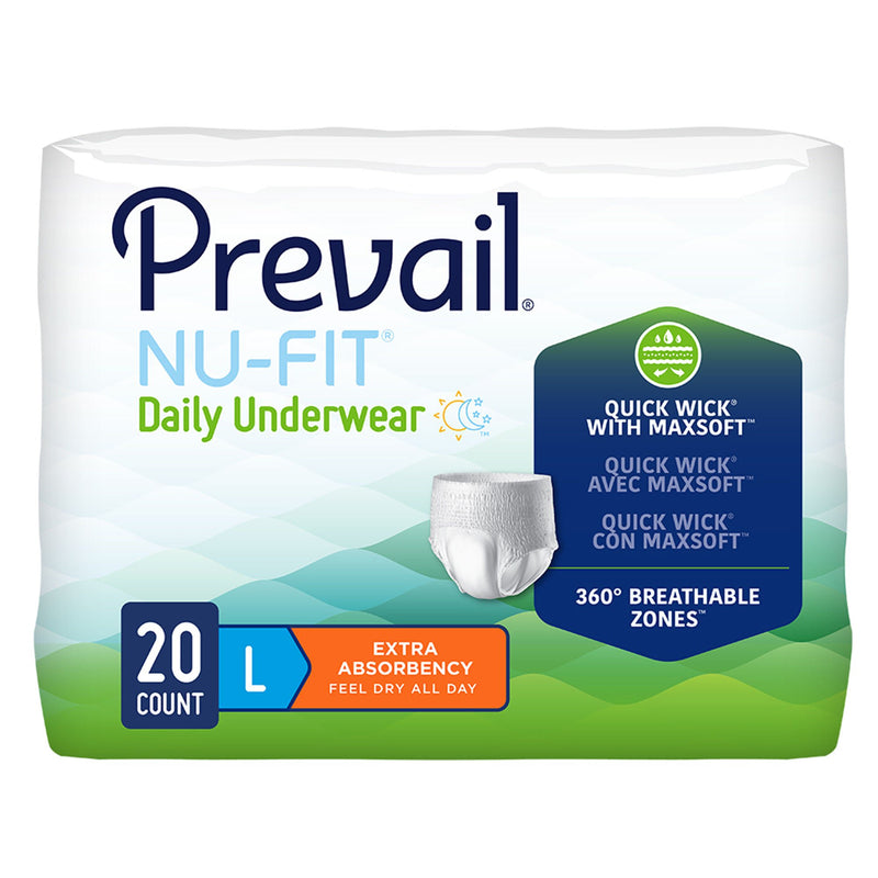 Prevail Nu-Fit Absorbent Underwear, Heavy Absorbency, Large (Case of 80)