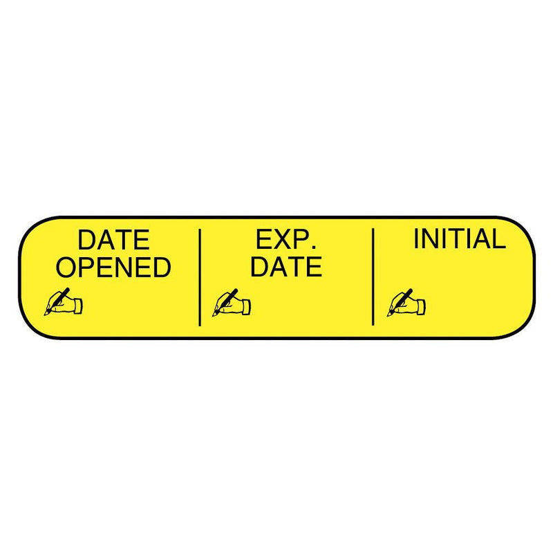 Pre-Printed / Write On Label Apothecary Products Auxiliary Label Yellow Paper DATE OPENED/EXP. DATE/INITIAL Black Quality Control Label 3/8 X 1-9/16 Inch (Pack of 1000)