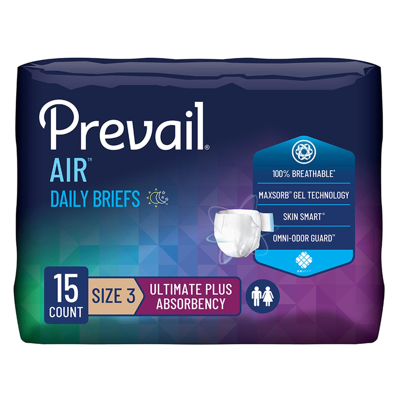 Prevail Air Stretchable Ultimate Plus Absorbency Briefs, Size 3 (Case of 60)