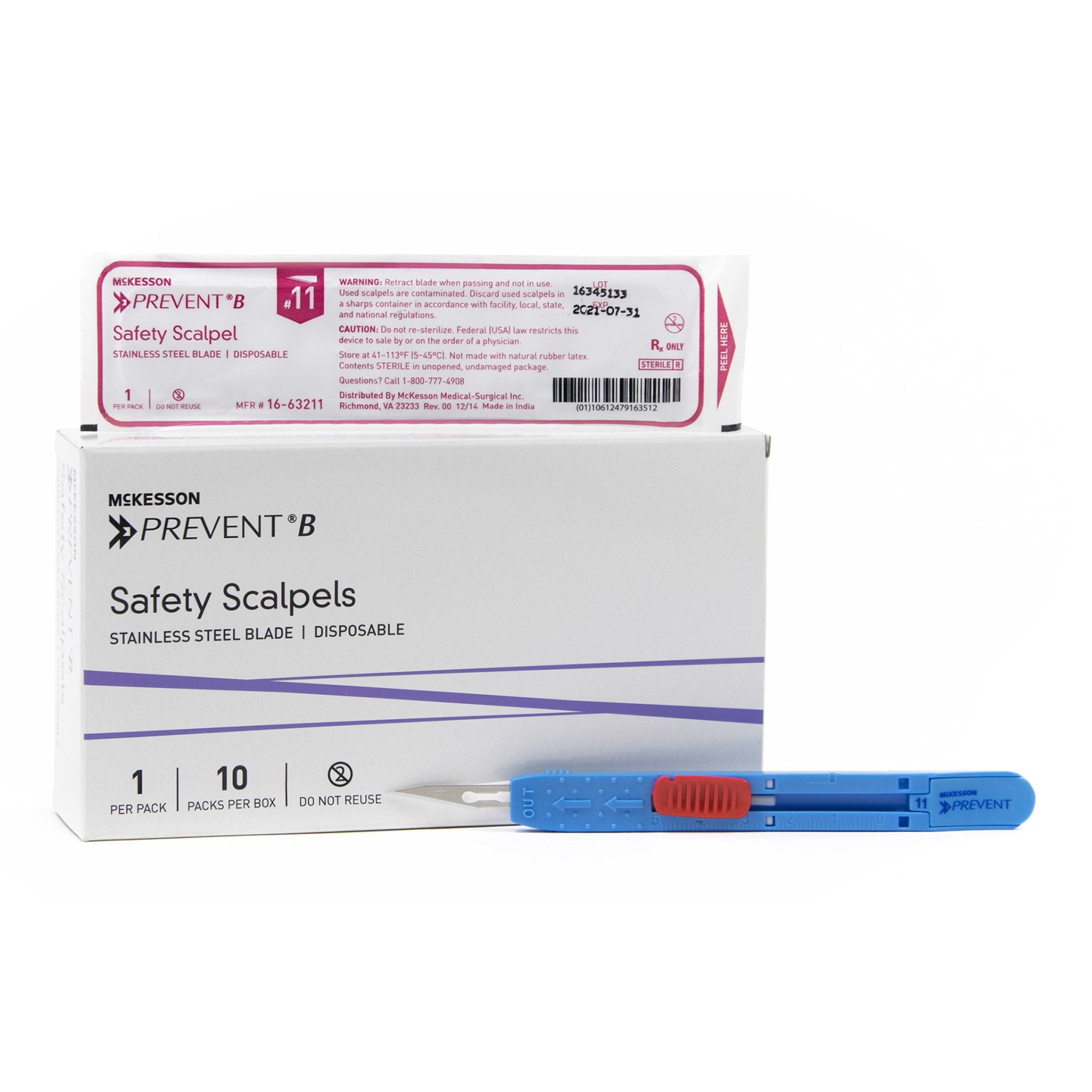 Safety Scalpel McKesson Prevent B No. 11 Stainless Steel / Plastic Sensory Grip Handle Sterile Disposable