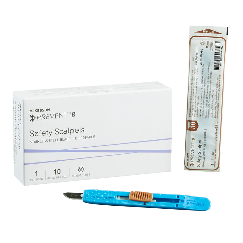 Safety Scalpel McKesson Prevent B No. 10 Stainless Steel / Plastic Sensory Grip Handle Sterile Disposable 