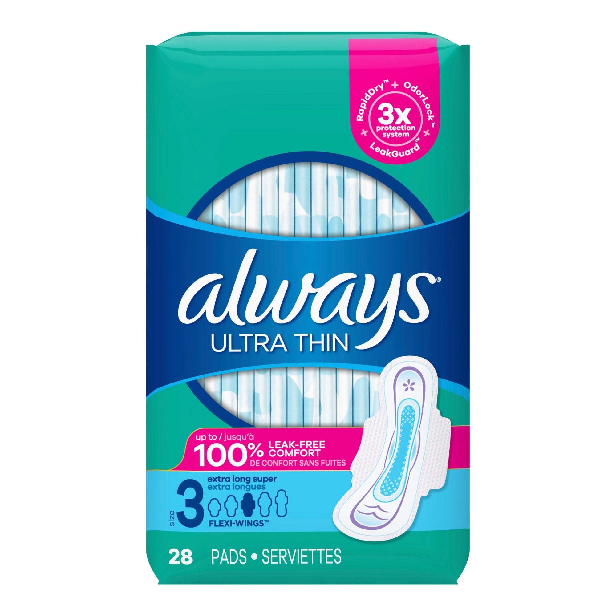 Procter & Gamble Always Ultra Thin Extra Long Super Pads, Size 3 (28/PK) 