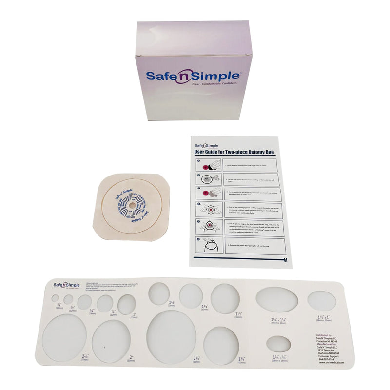 Ostomy Barrier Safe n Simple Trim to Fit, Standard Wear Flexible Tape 45 mm Flange Up to 1-1/4 Inch Opening 4-1/2 X 4-1/2 Inch (80/CS) 