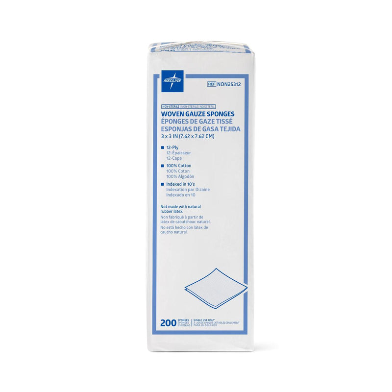 Medline Gauze Sponge, 3 x 3 Inch, 12-Ply (Case of 4000)