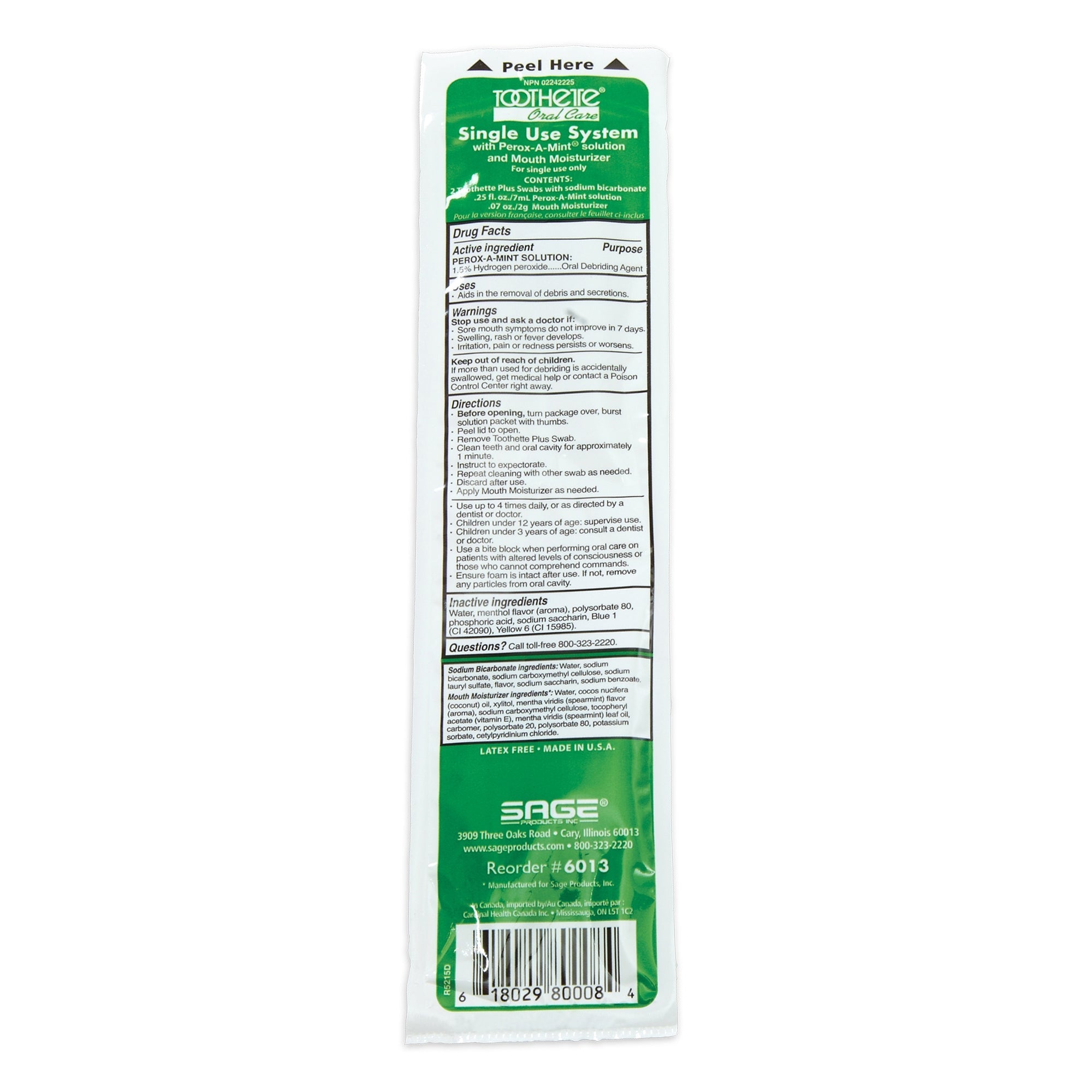 Sage Products Toothette Oral Swab Kit with 2 Swabs (100/CS) 