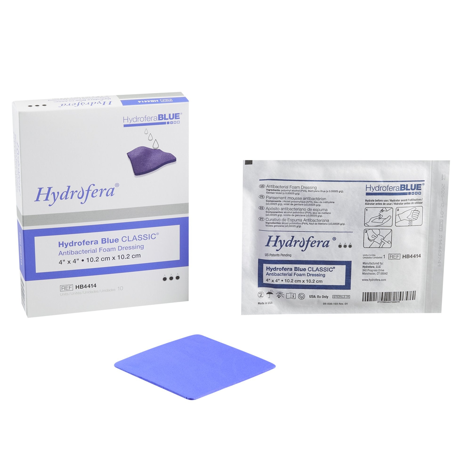 Antibacterial Foam Dressing Hydrofera BLUE Classic 4 X 4 Inch Without Border Without Film Backing Nonadhesive Square Sterile 