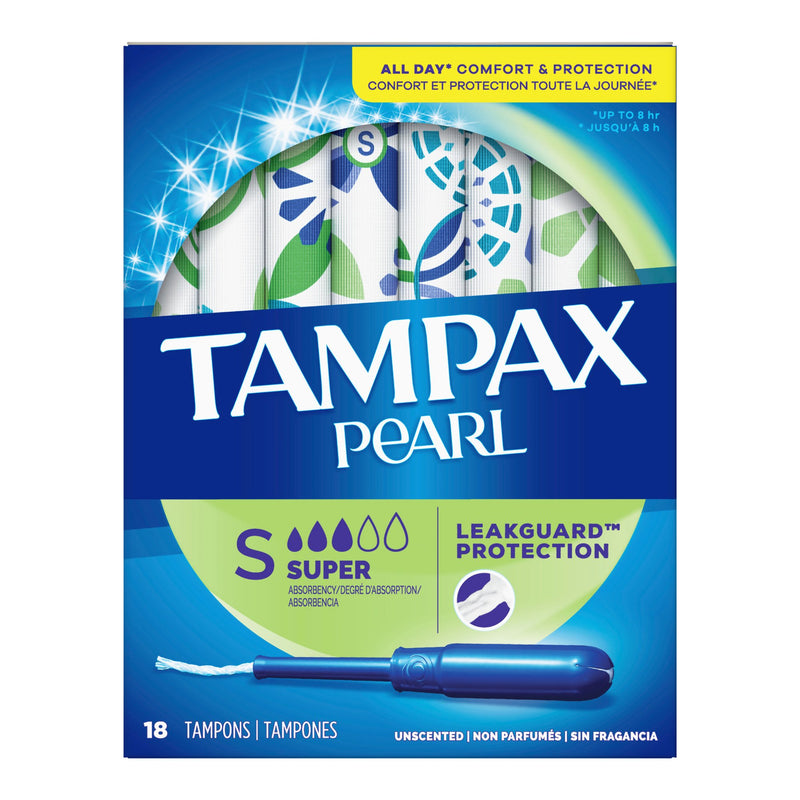 Tampax Pearl Tampons Super Absorbency Unscented (Box of 18)