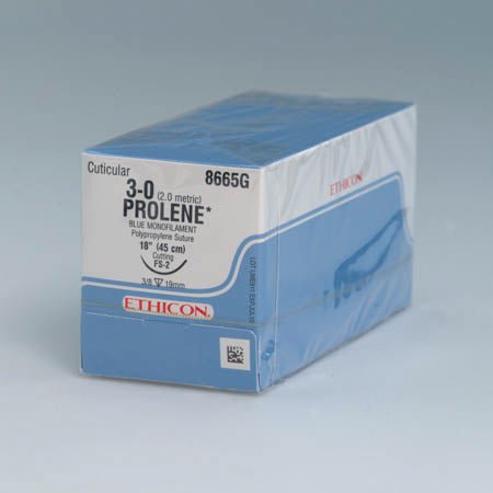 Nonabsorbable Suture with Needle Prolene Polypropylene PS-2 3/8 Circle Precision Reverse Cutting Needle Size 4-0 Monofilament (Box of 36)
