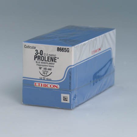 Nonabsorbable Suture with Needle Prolene Polypropylene PS-2 3/8 Circle Precision Reverse Cutting Needle Size 4-0 Monofilament 