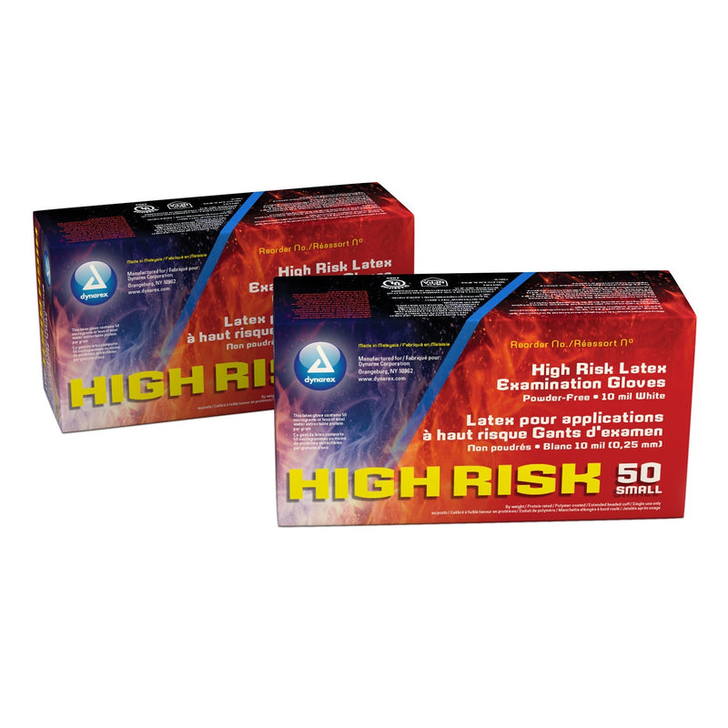 Dynarex High Risk Latex Exam Gloves  High Risk Latex Exam Glove - Powder-Free - Medium