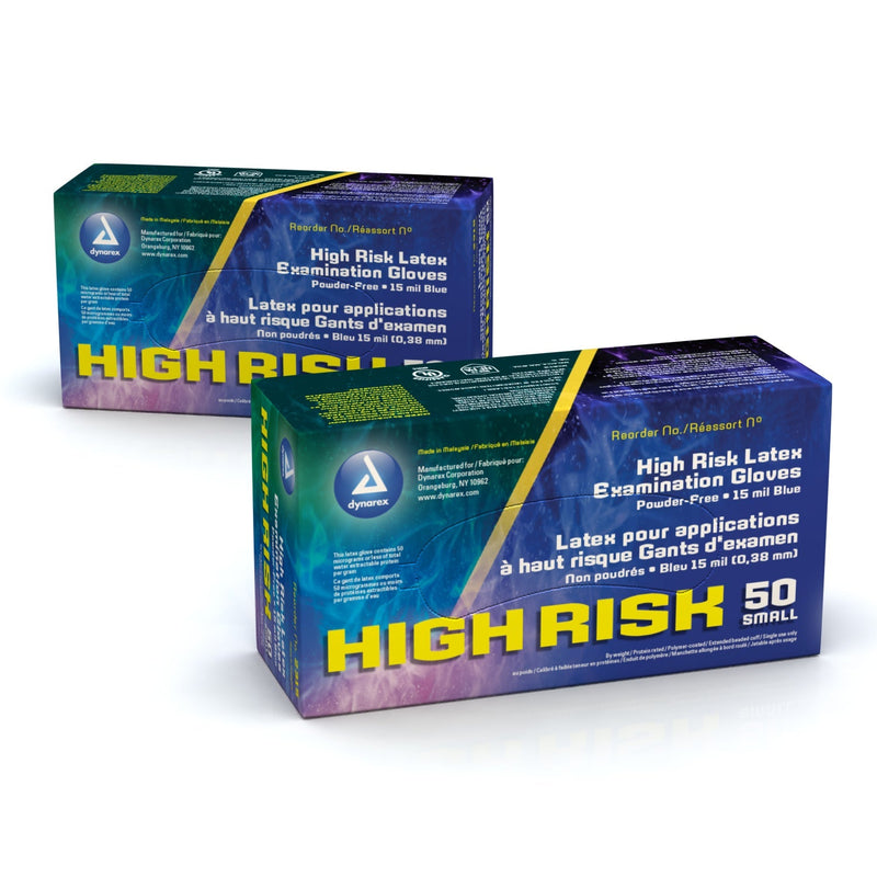 Dynarex High Risk Latex Exam Gloves  High Risk Latex Exam Glove - Powder-Free - Medium